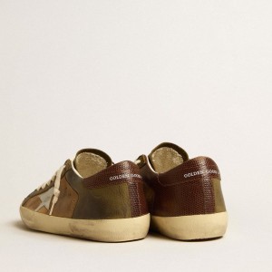 Golden Goose Super-Star LTD Sneakers In Green Leather And Tobacco-colored Suede With Silver Star GMF00103.F005172.82501