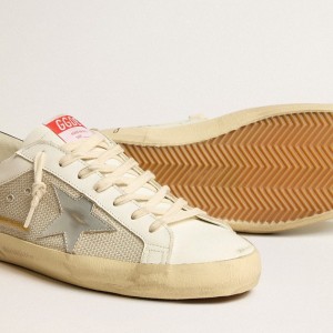 Golden Goose Super-Star LTD Sneakers In Mesh And Leather With Silver Star And Blue Heel Tab GMF00665.F005180.10735