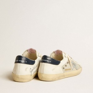 Golden Goose Super-Star LTD Sneakers In Mesh And Leather With Silver Star And Blue Heel Tab GMF00665.F005180.10735