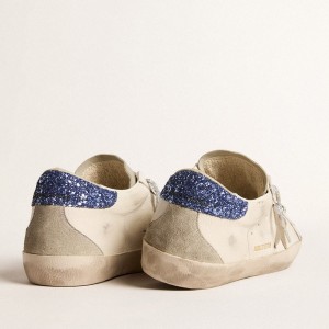 Golden Goose Super-Star LTD Sneakers In Nappa Leather With Platinum Star And Blue Glitter Heel Tab GWF00102.F005847.11859