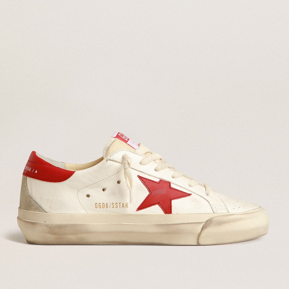 Golden Goose Super-Star LTD Sneakers In Nappa Leather With Red Star And Heel Tab GMF00450.F004084.11374