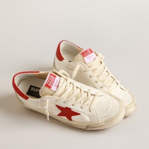 Golden Goose Super-Star LTD Sneakers In Nappa Leather With Red Star And Heel Tab GMF00450.F004084.11374