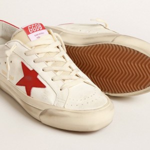 Golden Goose Super-Star LTD Sneakers In Nappa Leather With Red Star And Heel Tab GMF00450.F004084.11374