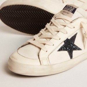 Golden Goose Super-Star LTD Sneakers In Nappa With Blue Glitter Star And Red Heel Tab GWF00476.F005945.10317