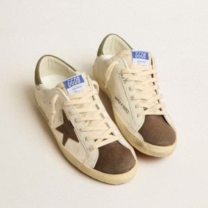 Golden Goose Super-Star LTD Sneakers In Nappa With Brown Suede Star And Green Heel Tab GMF00101.F005194.11666