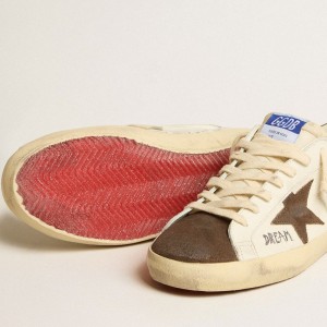 Golden Goose Super-Star LTD Sneakers In Nappa With Brown Suede Star And Green Heel Tab GMF00101.F005194.11666