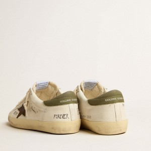 Golden Goose Super-Star LTD Sneakers In Nappa With Brown Suede Star And Green Heel Tab GMF00101.F005194.11666