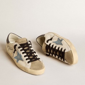 Golden Goose Super-Star LTD Sneakers In Nappa With Denim Star And Gray Leather Heel Tab GMF00101.F005994.82675