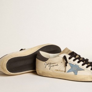 Golden Goose Super-Star LTD Sneakers In Nappa With Denim Star And Gray Leather Heel Tab GMF00101.F005994.82675