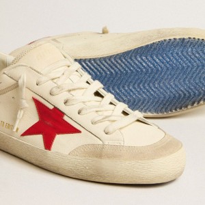 Golden Goose Super-Star LTD Sneakers In Nappa With Red Leather Star And Pearl Suede Toe GMF00107.F005169.82500