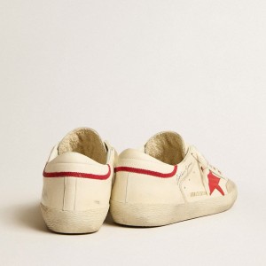 Golden Goose Super-Star LTD Sneakers In Nappa With Red Leather Star And Pearl Suede Toe GMF00107.F005169.82500