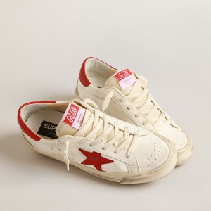 Golden Goose Super-Star LTD Sneakers In Nappa With Red Star And Heel Tab GWF00450.F004084.11374