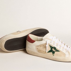 Golden Goose Super-Star LTD Sneakers In Suede With Green Metallic Star And Red Heel Tab GMF00103.F006002.82678