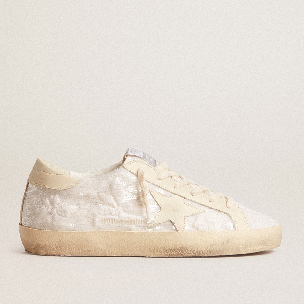 Golden Goose Super-Star LTD Sneakers In White Sequins With Leather Star And Embroidery GWF00759.F005899.11872