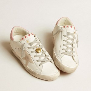 Golden Goose Super-Star LTD Sneakers With Beige Suede Star And Pink Heel Tab GWF00101.F005613.11783