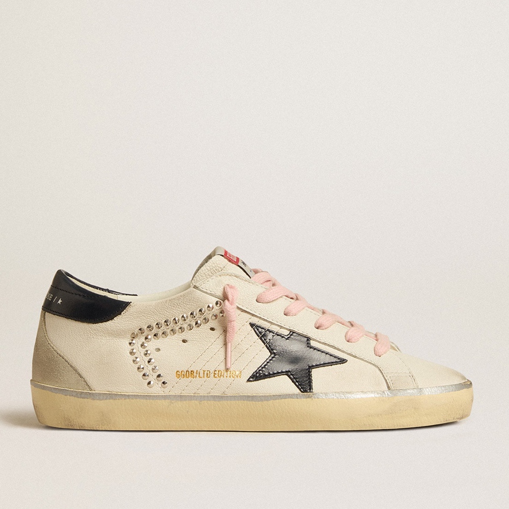 Golden Goose Super-Star LTD Sneakers With Blue Leather Star And Decorative Studs GWF00102.F005171.11660