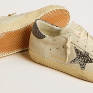 Golden Goose Super-Star LTD Sneakers With Blue Leather Star And Detail With Chains And Pearls GWF00101.F005870.10793