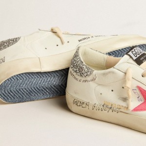 Golden Goose Super-Star LTD Sneakers With Fluorescent Lobster Suede Star And Glitter Heel Tab GWF00101.F005255.11682