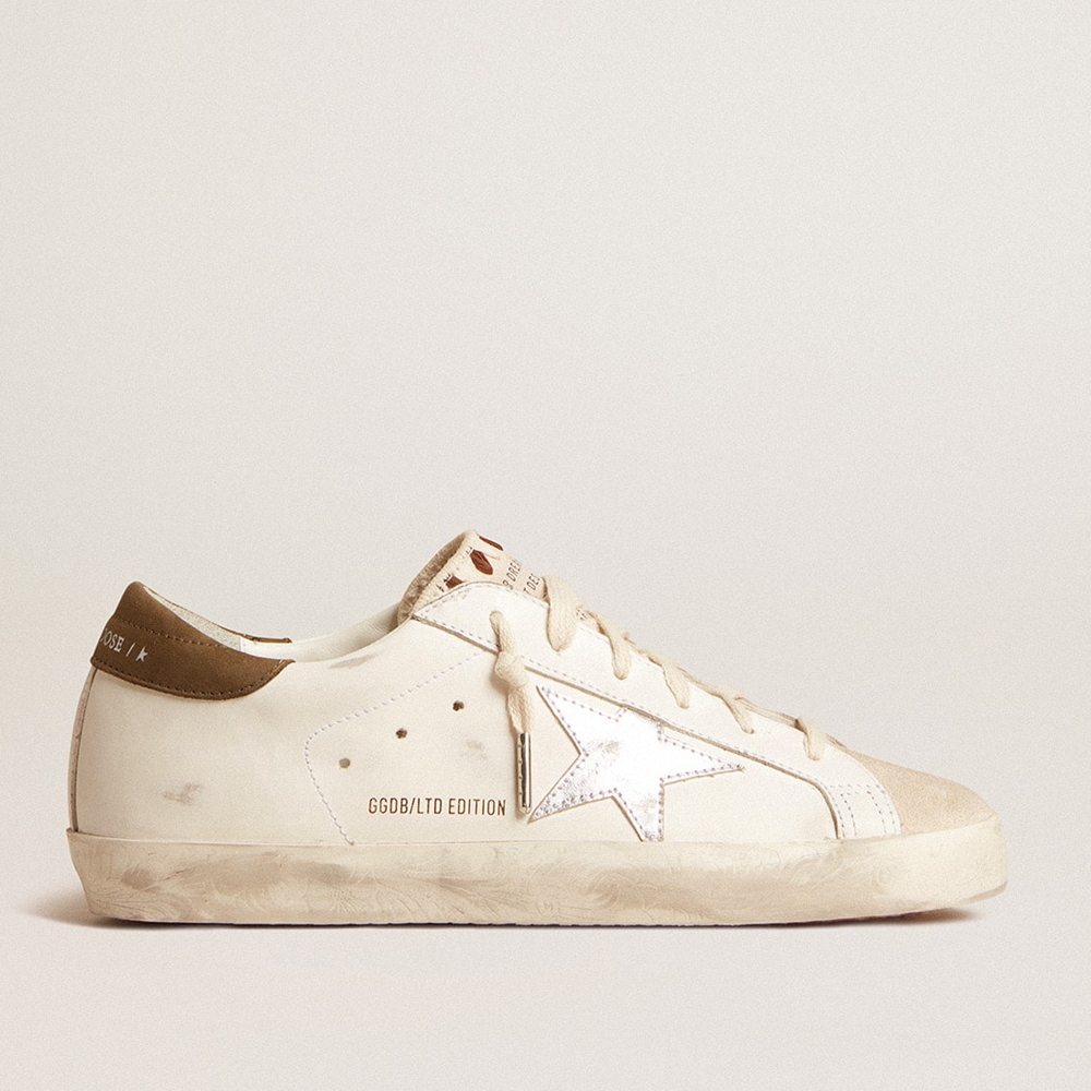 Golden Goose Super-Star LTD Sneakers With Metallic Silver Leather Star And Brown Heel Tab GMF00101.F005614.11720