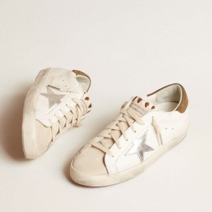 Golden Goose Super-Star LTD Sneakers With Metallic Silver Leather Star And Brown Heel Tab GMF00101.F005614.11720