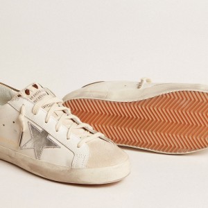 Golden Goose Super-Star LTD Sneakers With Metallic Silver Leather Star And Brown Heel Tab GMF00101.F005614.11720