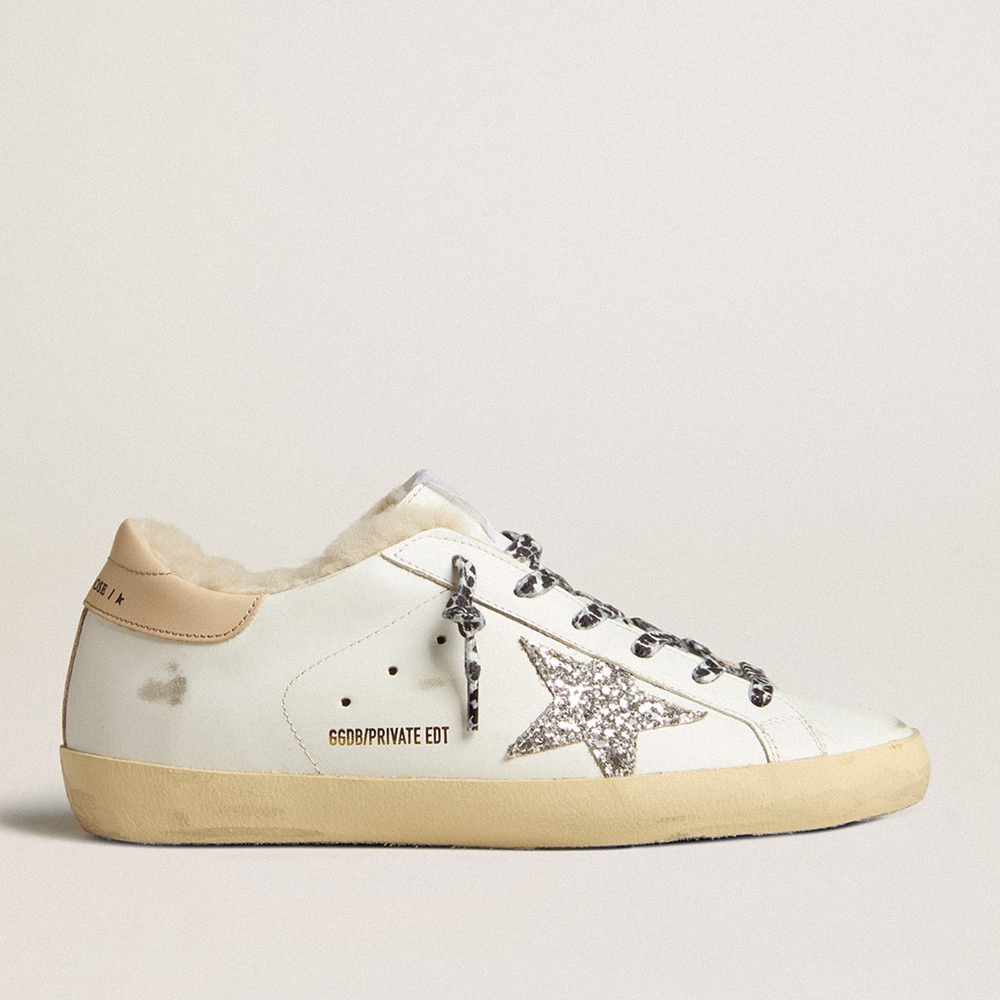 Golden Goose Super-Star LTD Sneakers With Shearling Lining And Silver Glitter Star GWF00101.F002967.11108