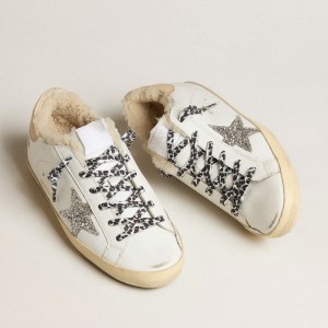 Golden Goose Super-Star LTD Sneakers With Shearling Lining And Silver Glitter Star GWF00101.F002967.11108