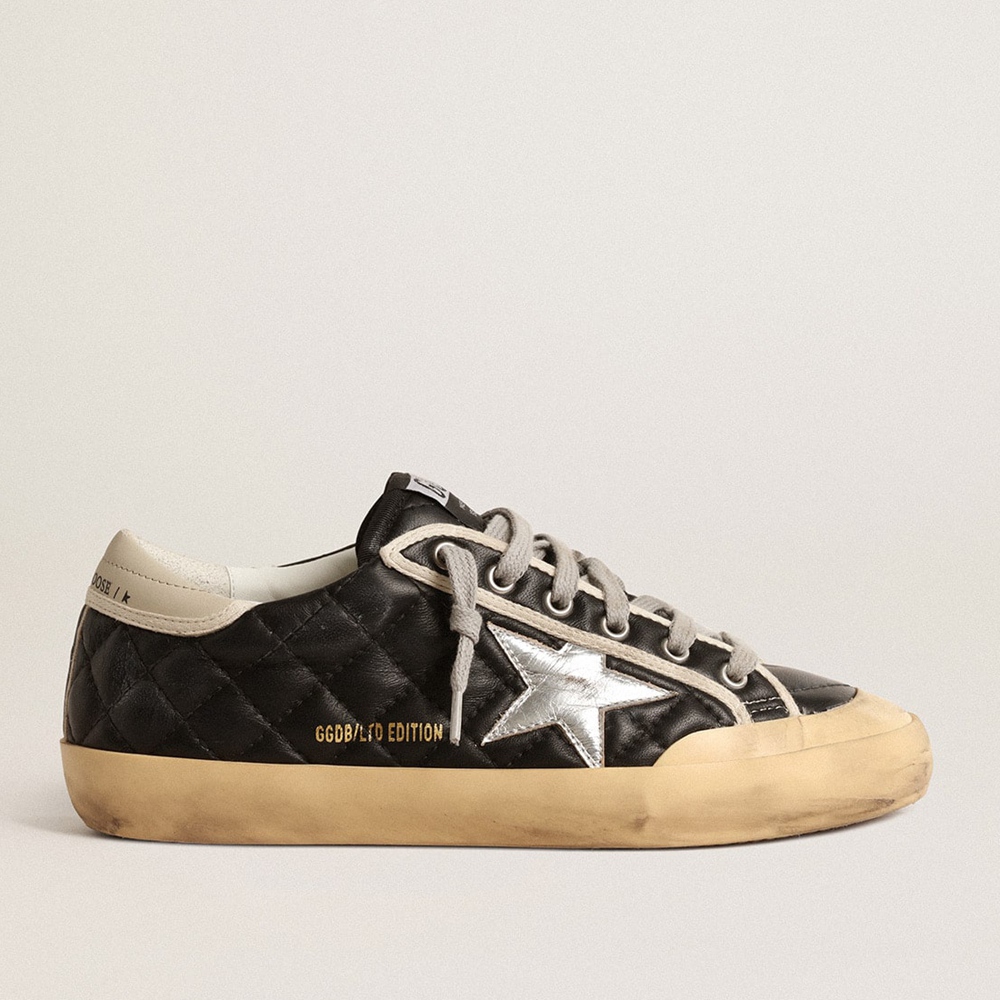 Golden Goose Super-Star Penstar Sneakers In Black Matelasse Nappa With Silver Star GWF00107.F004657.90400