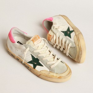 Golden Goose Super-Star Penstar Sneakers With Green Star And Fluorescent Lobster Heel Tab GWF00175.F004050.82135