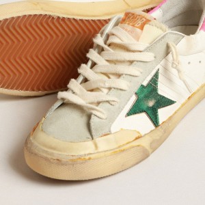 Golden Goose Super-Star Penstar Sneakers With Green Star And Fluorescent Lobster Heel Tab GWF00175.F004050.82135