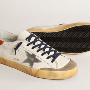 Golden Goose Super-Star Penstar Sneakers With Silver Star And Orange Heel Tab GMF00107.F004029.11367