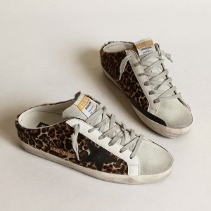 Golden Goose Super-Star Sneakers Sabot Sneakers In Leopard Print Pony Skin With Black Star GWF00110.F003380.80189