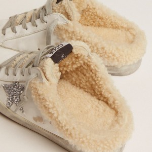 Golden Goose Super-Star Sabot Sneakers In White Leather And Shearling Lining GWF00110.F002306.10224