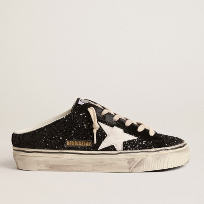 Golden Goose Super-Star Sabots Sneakers In Black Glitter With White Bio-based Star GWF00485.F004546.80203