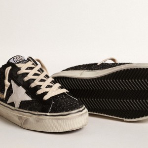 Golden Goose Super-Star Sabots Sneakers In Black Glitter With White Bio-based Star GWF00485.F004546.80203