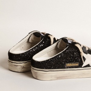 Golden Goose Super-Star Sabots Sneakers In Black Glitter With White Bio-based Star GWF00485.F004546.80203