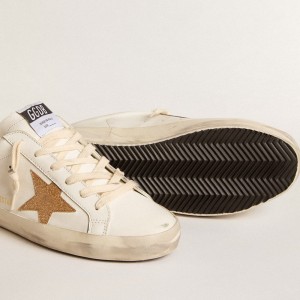 Golden Goose Super-Star Sabots Sneakers In Leather With Plasticized Gold Glitter Star GWF00110.F005888.10272