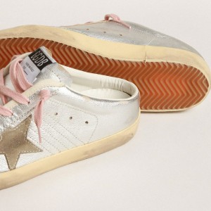 Golden Goose Super-Star Sabots Sneakers In Silver Metallic Leather With Suede Star GWF00110.F004046.70216