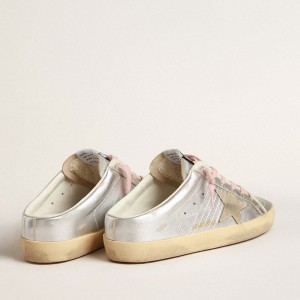 Golden Goose Super-Star Sabots Sneakers In Silver Metallic Leather With Suede Star GWF00110.F004046.70216