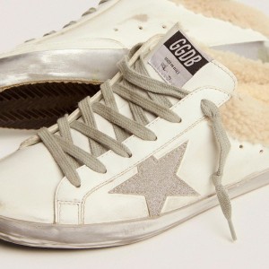 Golden Goose Super-Star Sabots Sneakers In White Leather With Shearling Lining GWF00110.F001724.10224