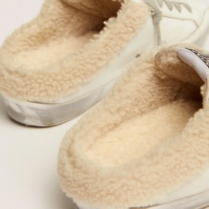 Golden Goose Super-Star Sabots Sneakers In White Leather With Shearling Lining GWF00110.F001724.10224