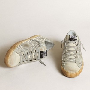 Golden Goose Super-Star Sneakers In Aged White Nubuck With Swarovski Crystals GWF00174.F003459.10273