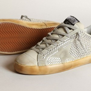 Golden Goose Super-Star Sneakers In Aged White Nubuck With Swarovski Crystals GWF00174.F003459.10273