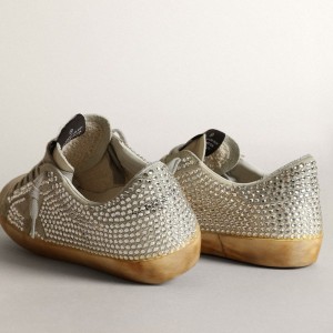 Golden Goose Super-Star Sneakers In Aged White Nubuck With Swarovski Crystals GWF00174.F003459.10273