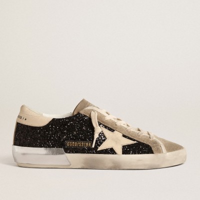 Golden Goose Super-Star Sneakers In Black Glitter With Cream Star And Suede Inserts GWF00587.F004683.90401