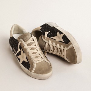 Golden Goose Super-Star Sneakers In Black Glitter With Cream Star And Suede Inserts GWF00587.F004683.90401