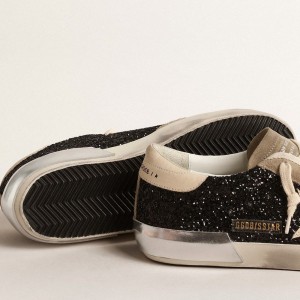 Golden Goose Super-Star Sneakers In Black Glitter With Cream Star And Suede Inserts GWF00587.F004683.90401