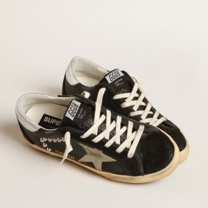 Golden Goose Super-Star Sneakers In Black Leather And Suede With Silver Studs GMF00470.F004020.90367