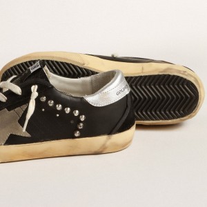 Golden Goose Super-Star Sneakers In Black Leather And Suede With Silver Studs GMF00470.F004020.90367