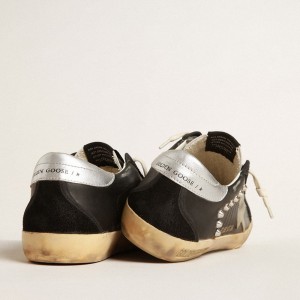 Golden Goose Super-Star Sneakers In Black Leather And Suede With Silver Studs GMF00470.F004020.90367